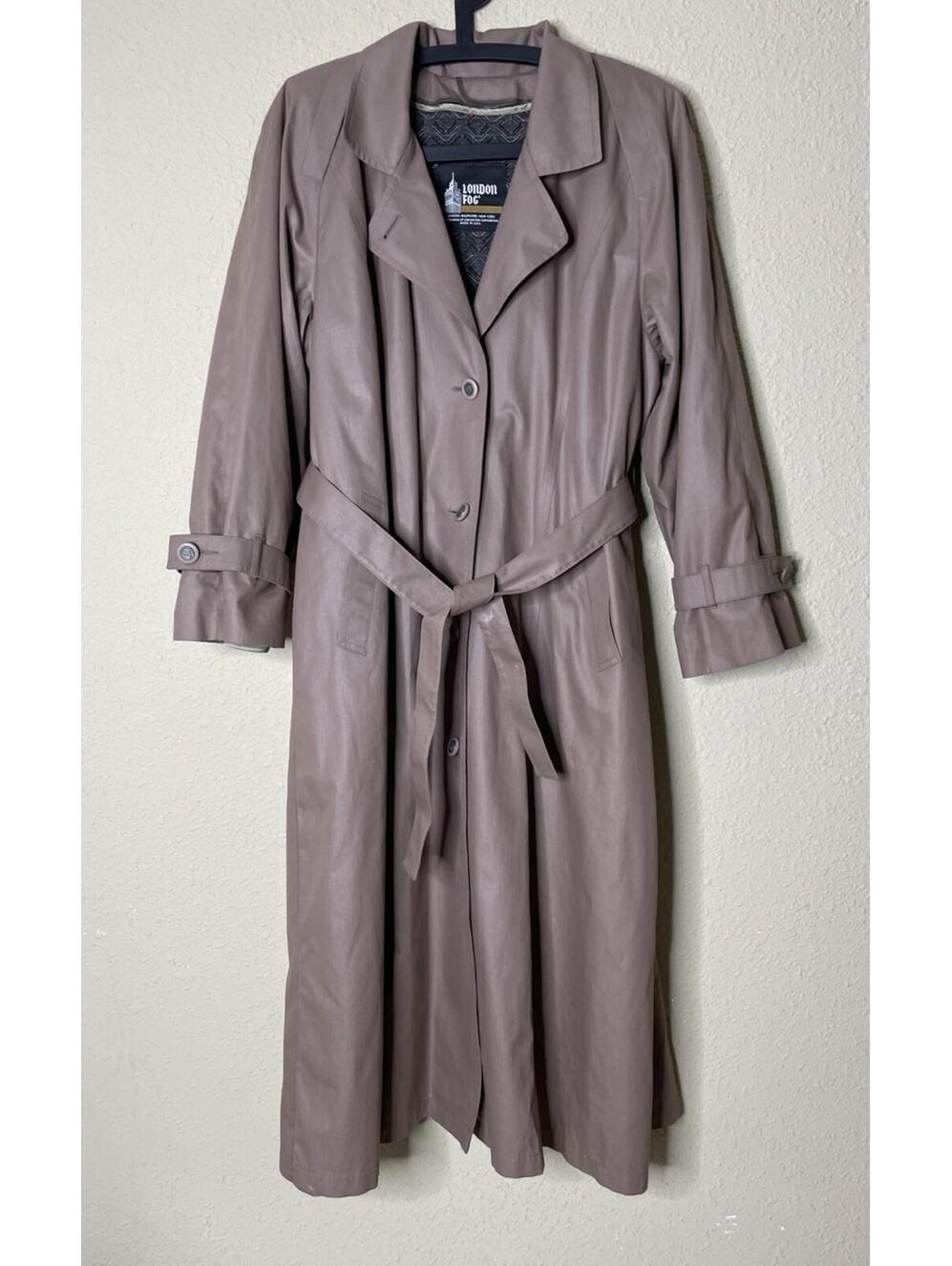 Vintage London Fog Trench Coat Usa Made Belted Brown Lined Size 16 R Excellent